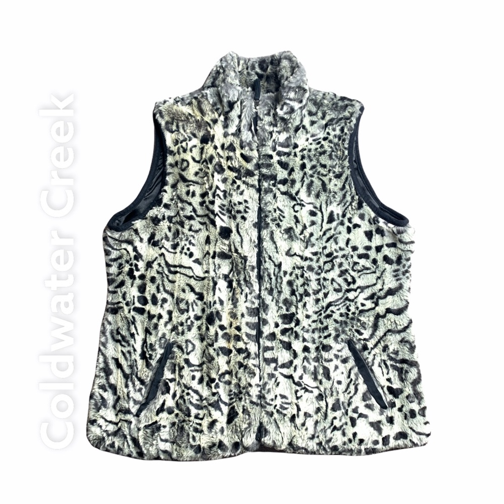 COLDWATER CREEK Faux Fur Animal Print Vest | Medium